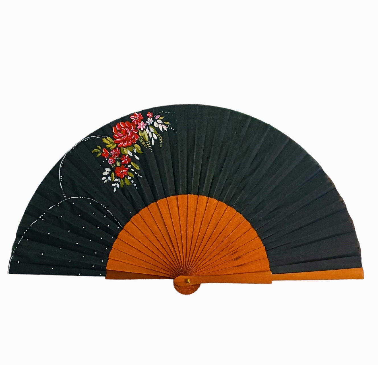 Rose Black Floral Folding Fan