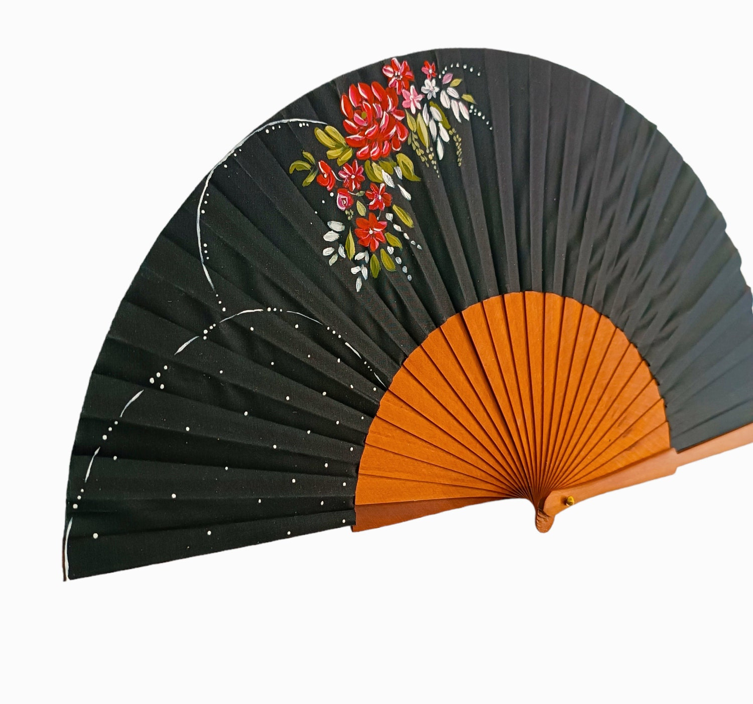 Rose Black Floral Folding Fan - Image 3
