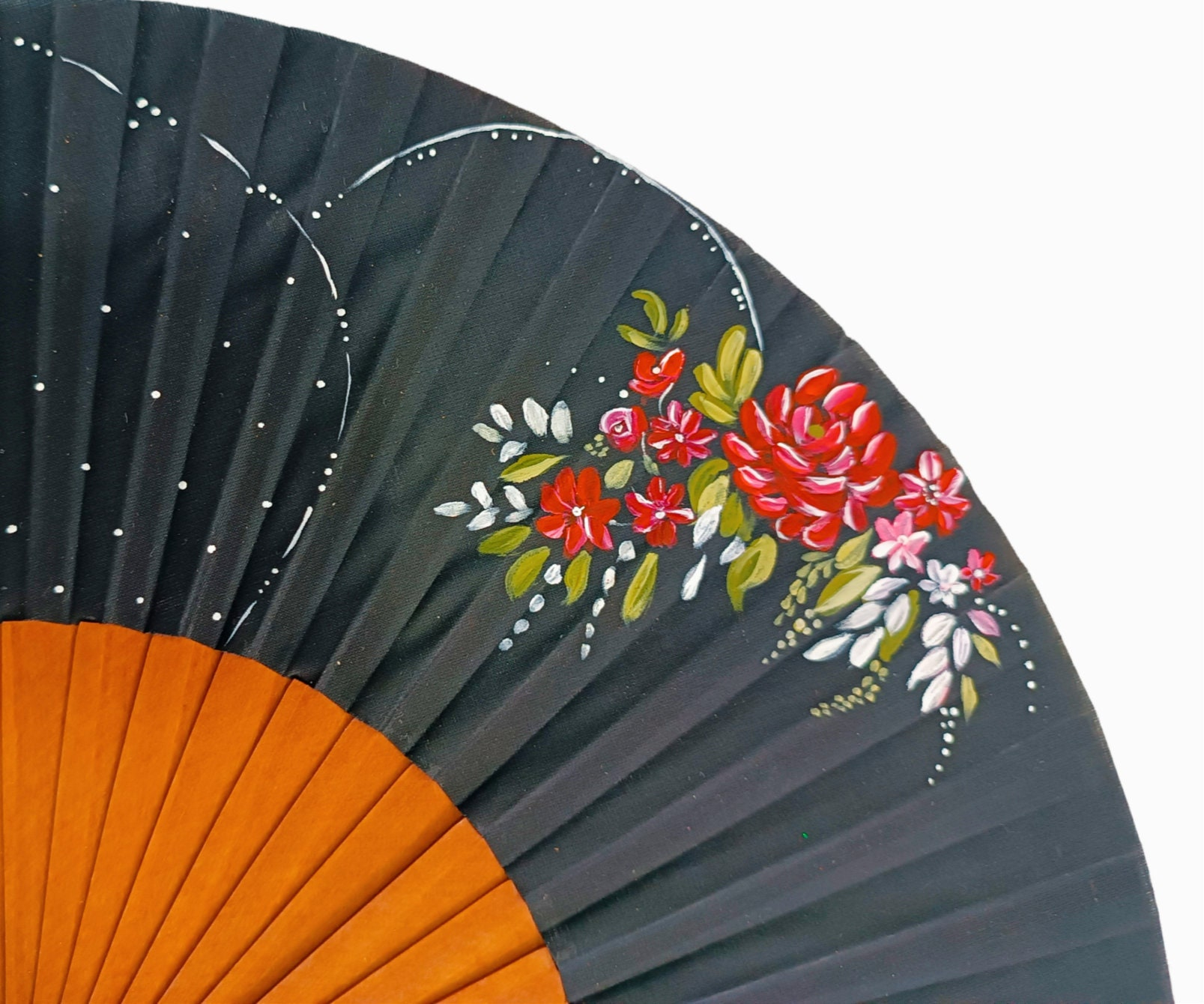 Rose Black Floral Folding Fan - Image 4