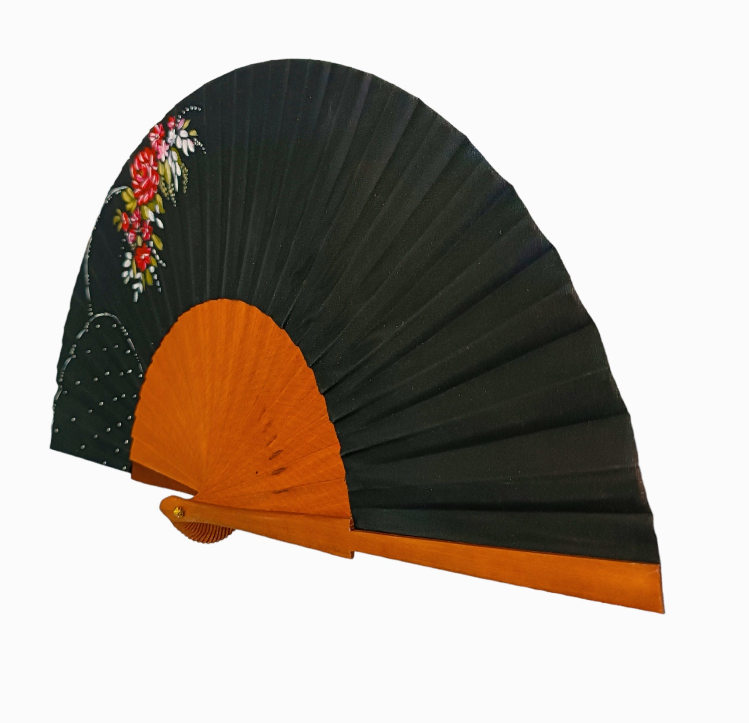 Rose Black Floral Folding Fan - Image 5
