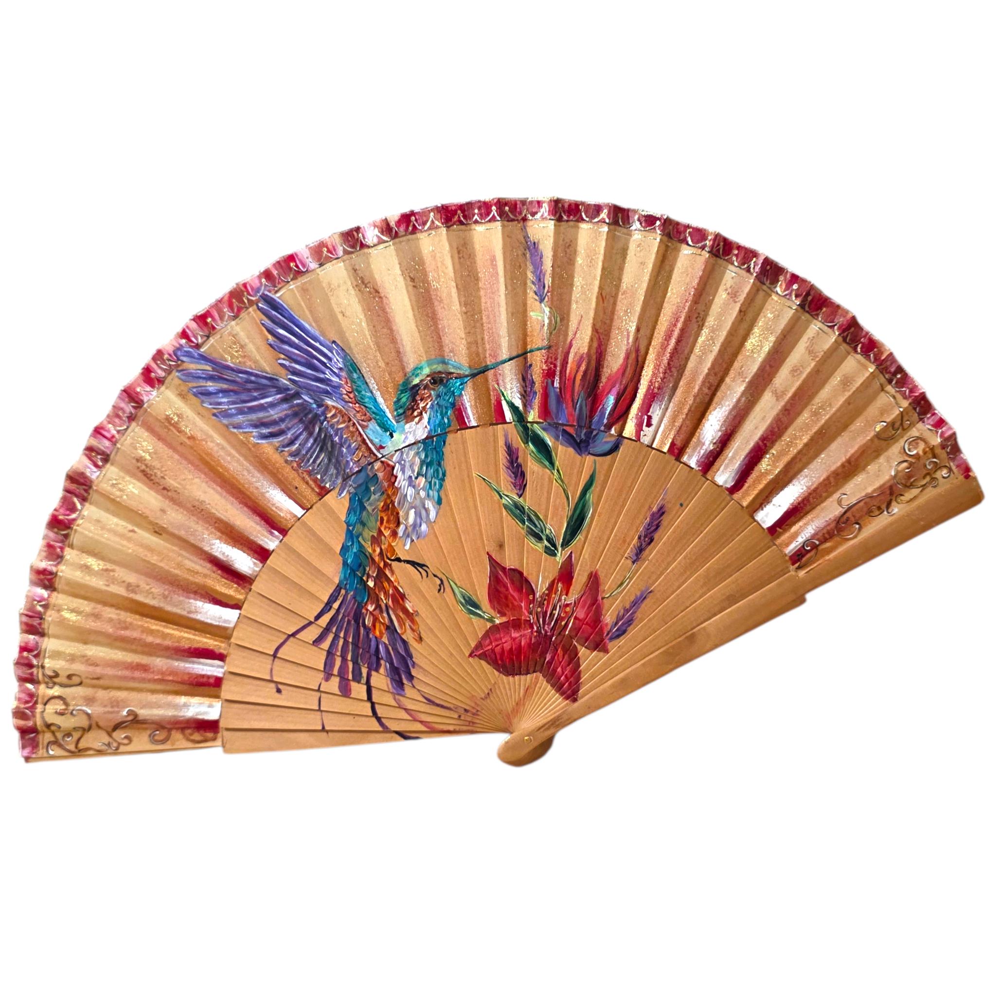 Hand-Painted Hummingbird Folding Fan