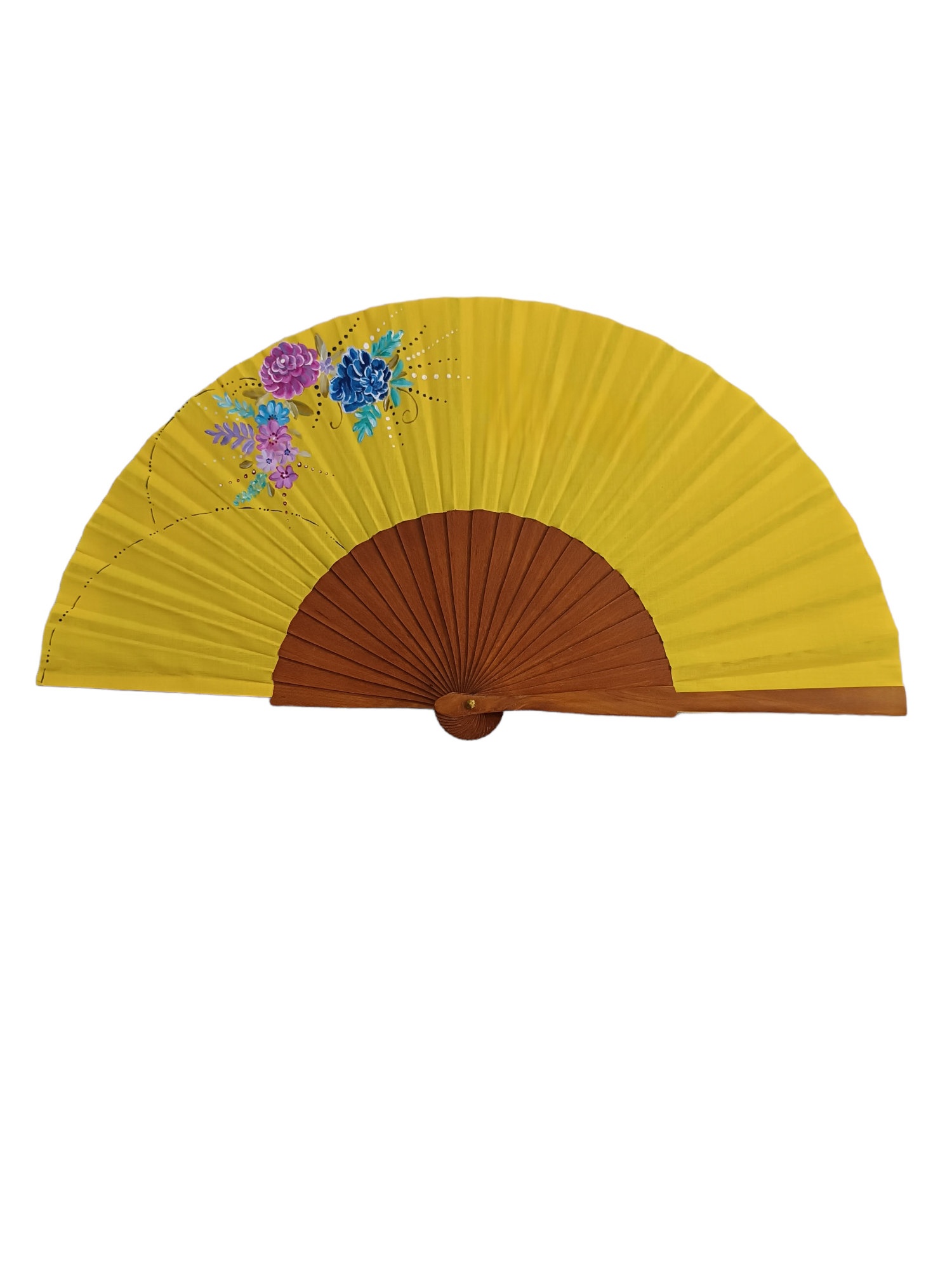Hand-Painted Yellow Floral Folding Fan