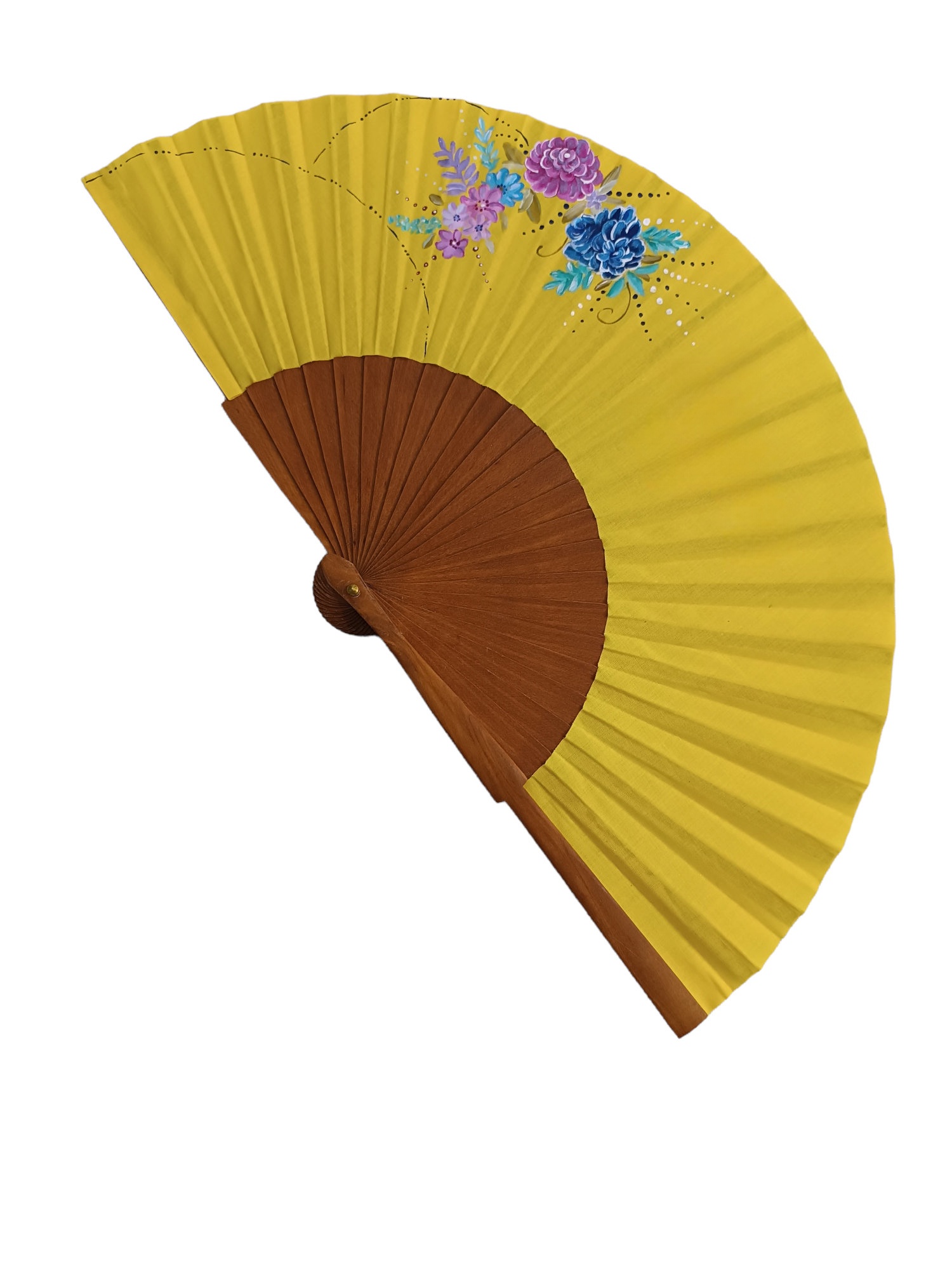 Hand-Painted Yellow Floral Folding Fan - Image 2