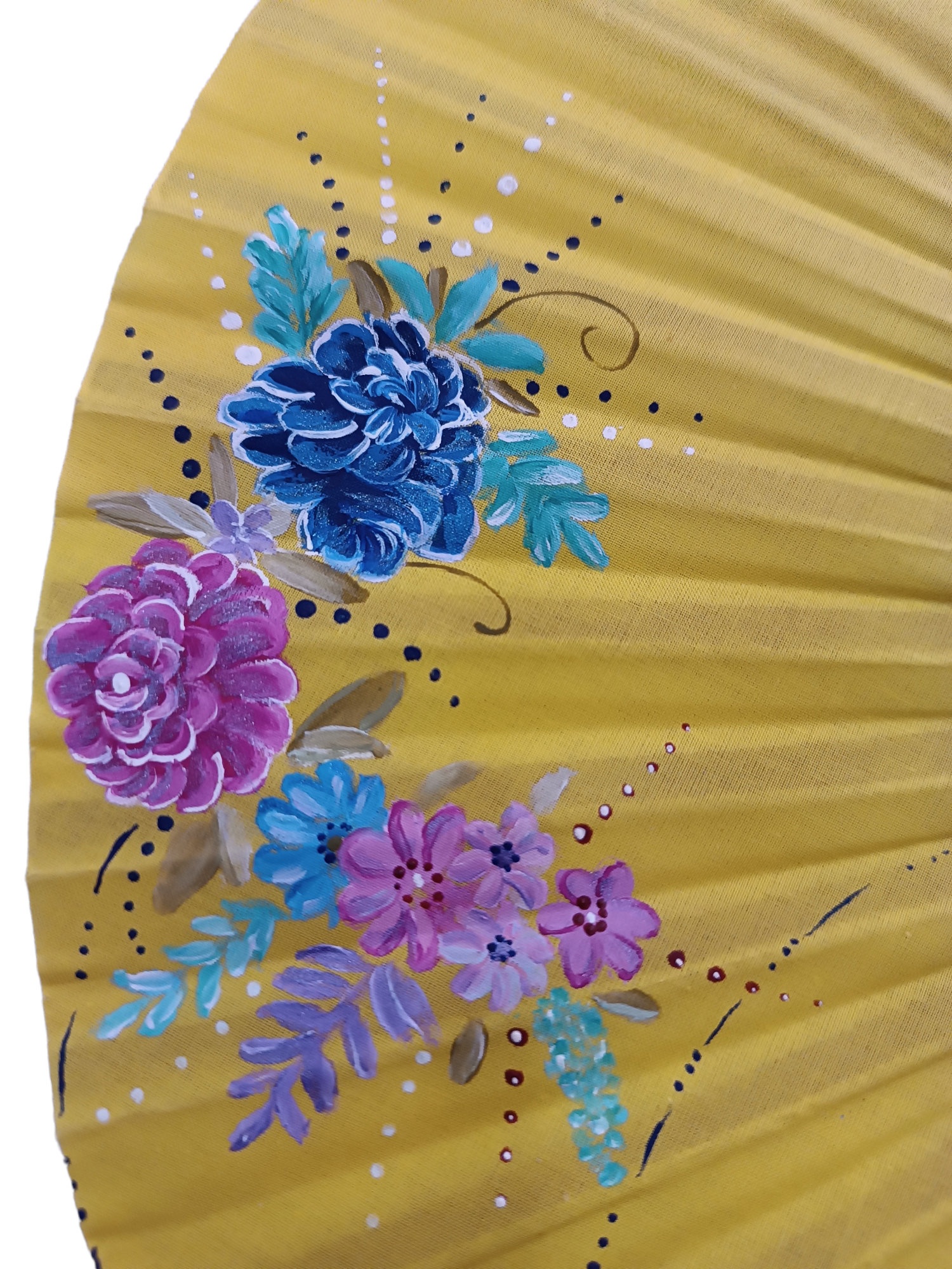 Hand-Painted Yellow Floral Folding Fan - Image 3