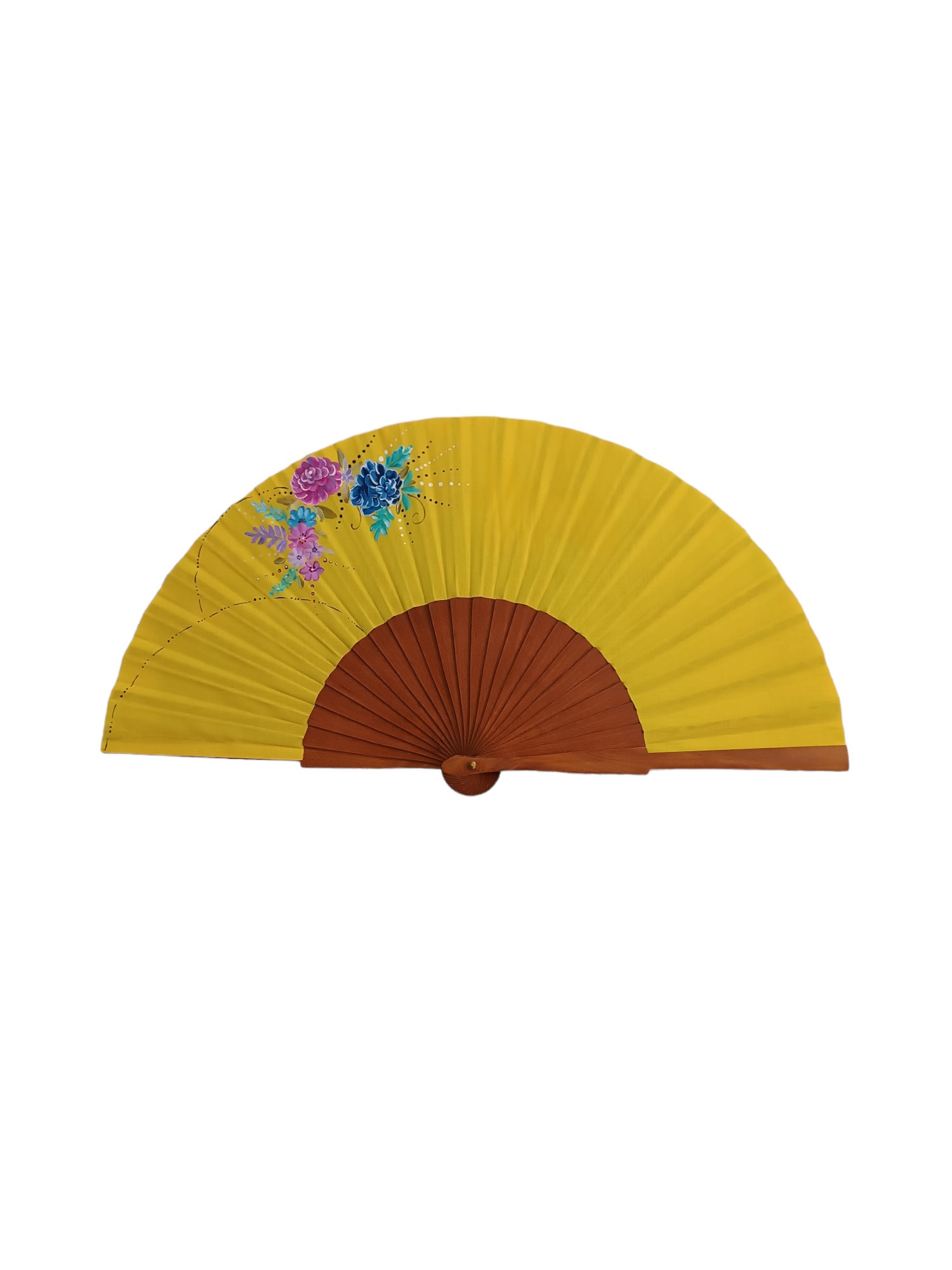 Hand-Painted Yellow Floral Folding Fan - Image 5