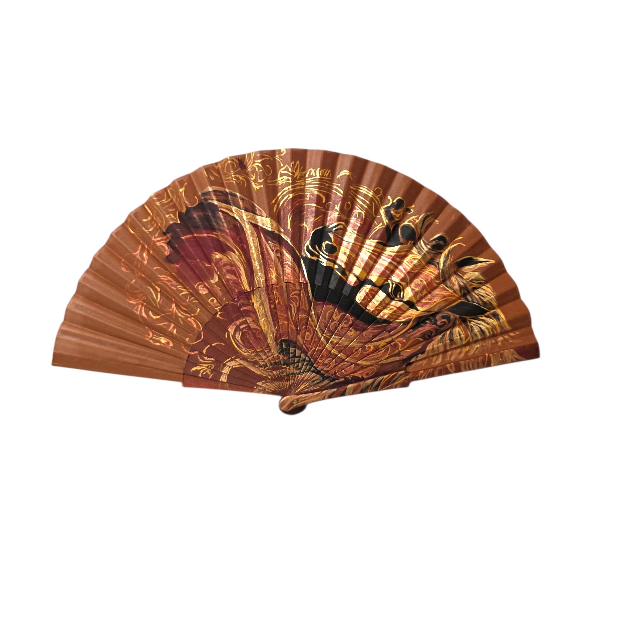 Hand-Painted Brown Peacock Folding Fan