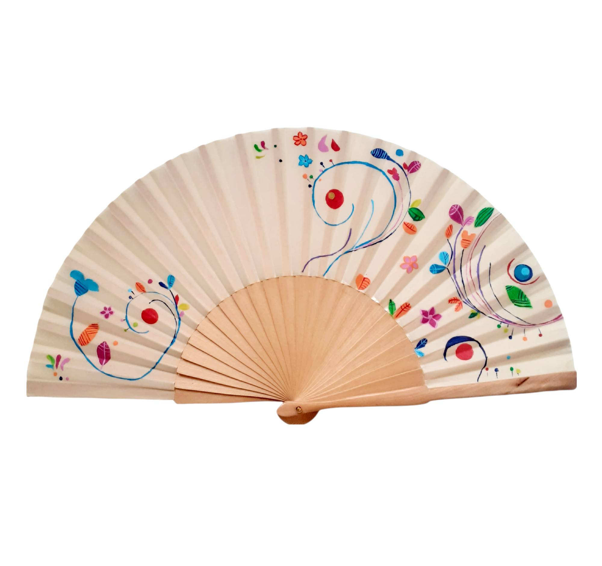 Hand-Painted White Abstract Floral Folding Fan