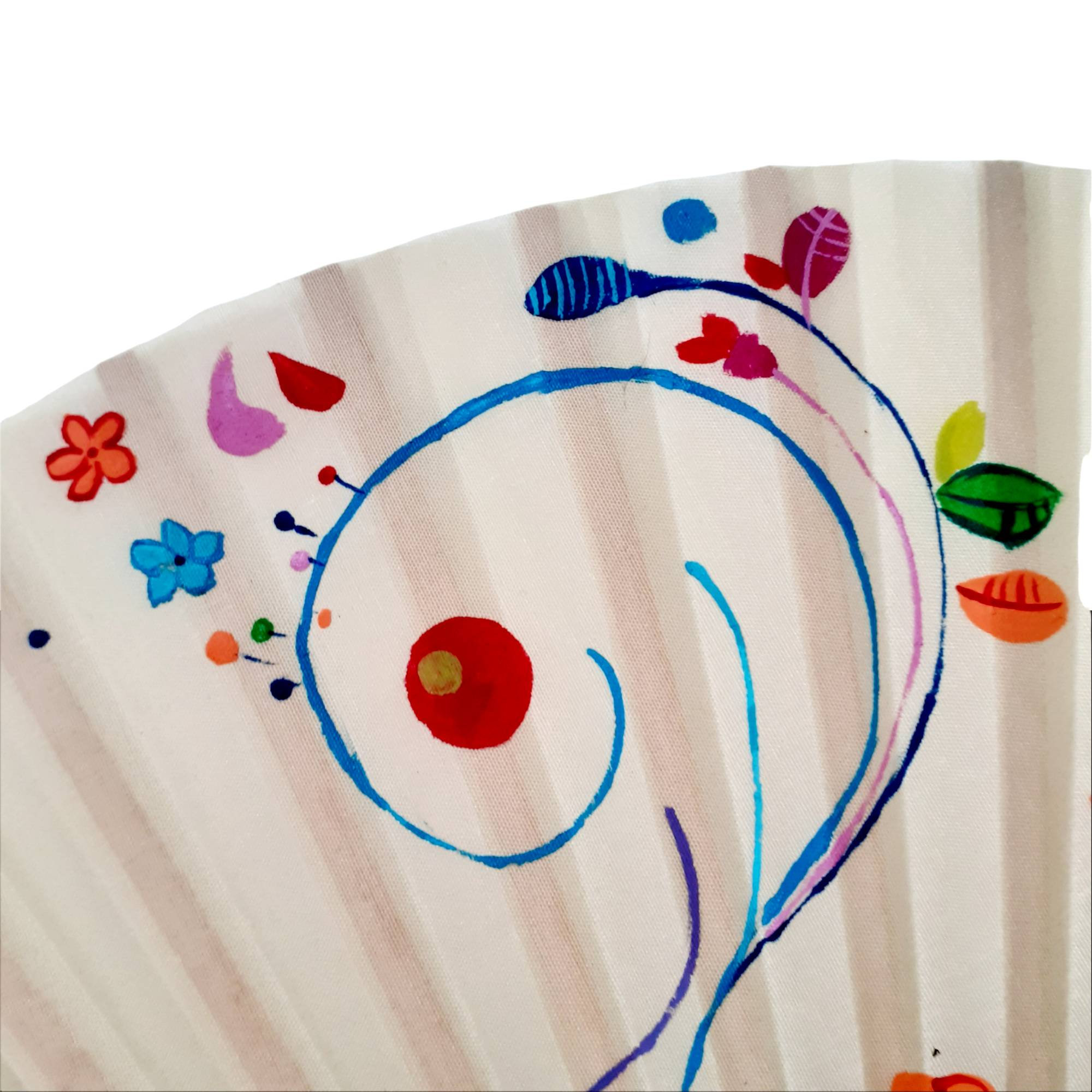 Hand-Painted White Abstract Floral Folding Fan - Image 5