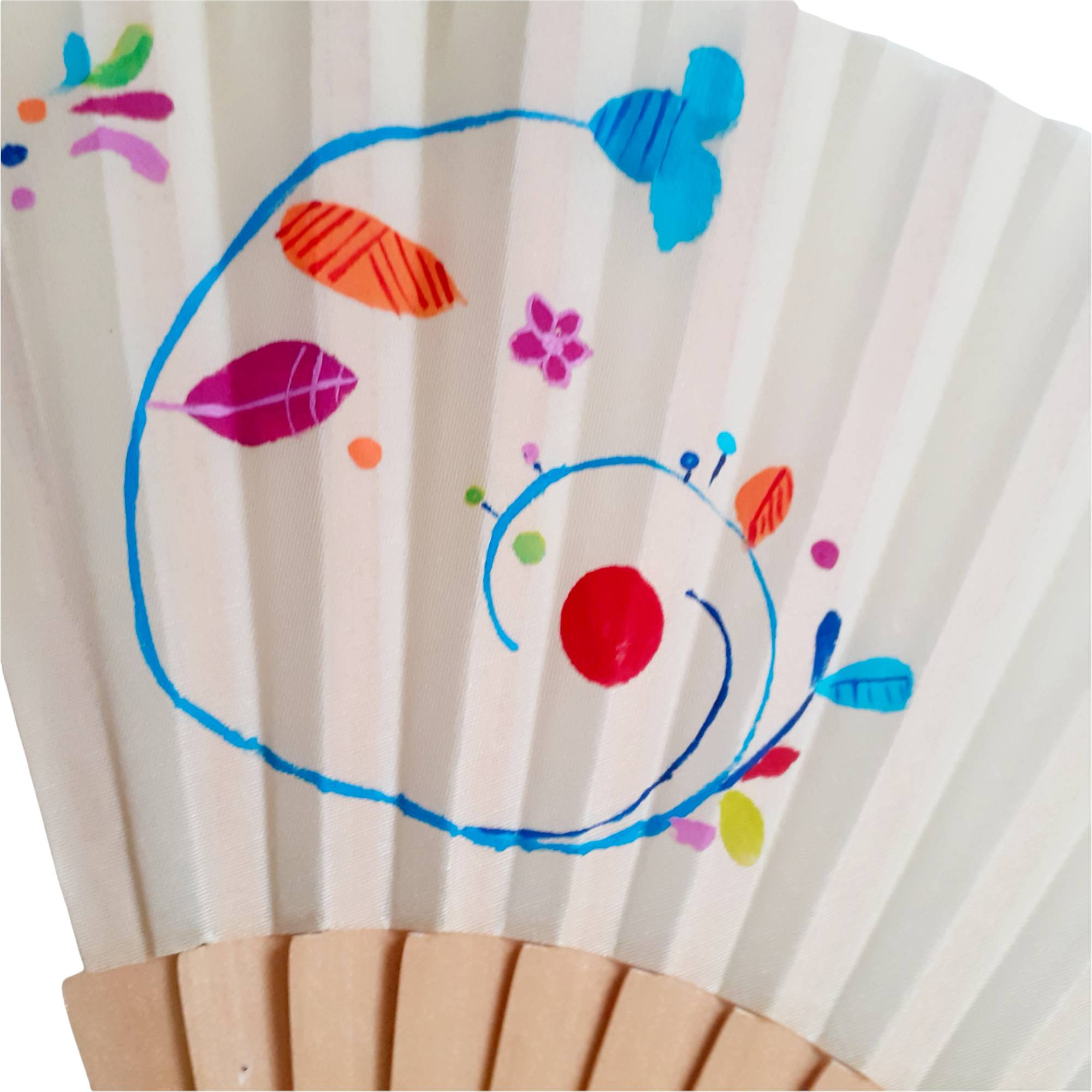Hand-Painted White Abstract Floral Folding Fan - Image 6